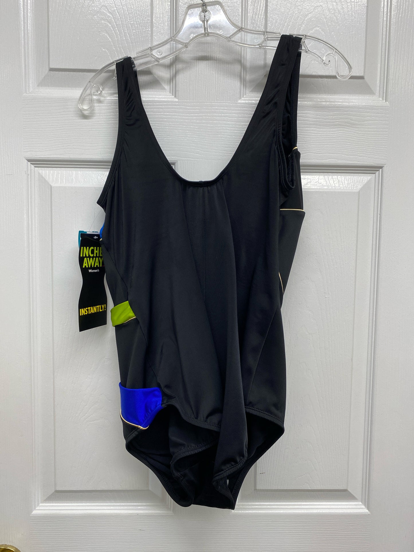 Women's Inches Away Black & Blue One Piece Swimsuit Size M, NWT