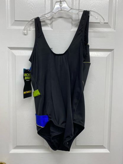Women's Inches Away Black & Blue One Piece Swimsuit Size M, NWT