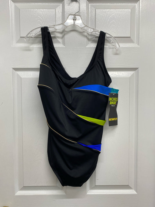 Women's Inches Away Black & Blue One Piece Swimsuit Size M, NWT